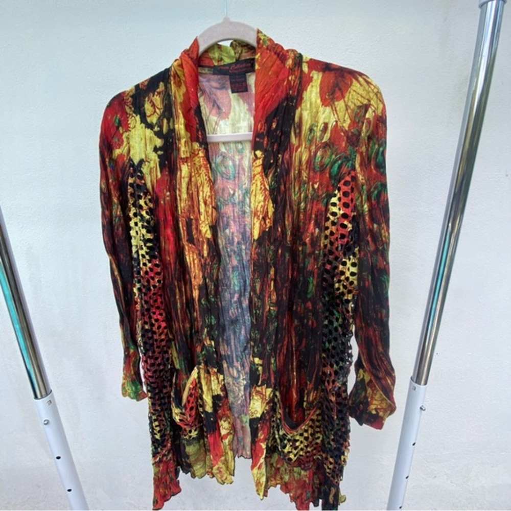 Y2K Euro Fairy Red & Yellow Multicolor Perforated Whimsy Carigan Size Large